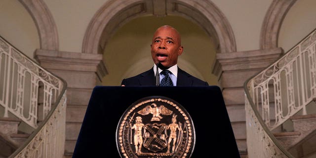 New York Mayor Eric Adams speaks during a news conference at City Hall in New York City, U.S., January 24, 2022. 