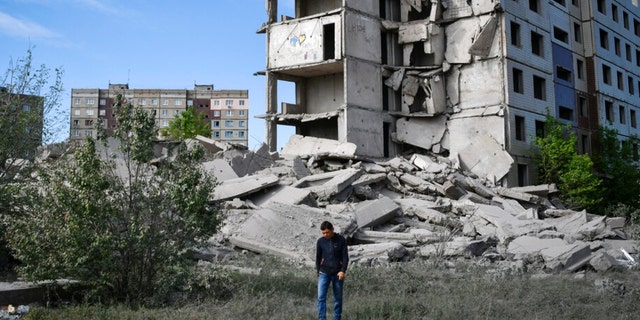 A building destroyed in Russian shelling in Kramatorsk, Ukraine.