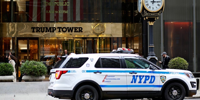A NYPD car waits at the Trump Tower on October 24, 2022 in New York City. 